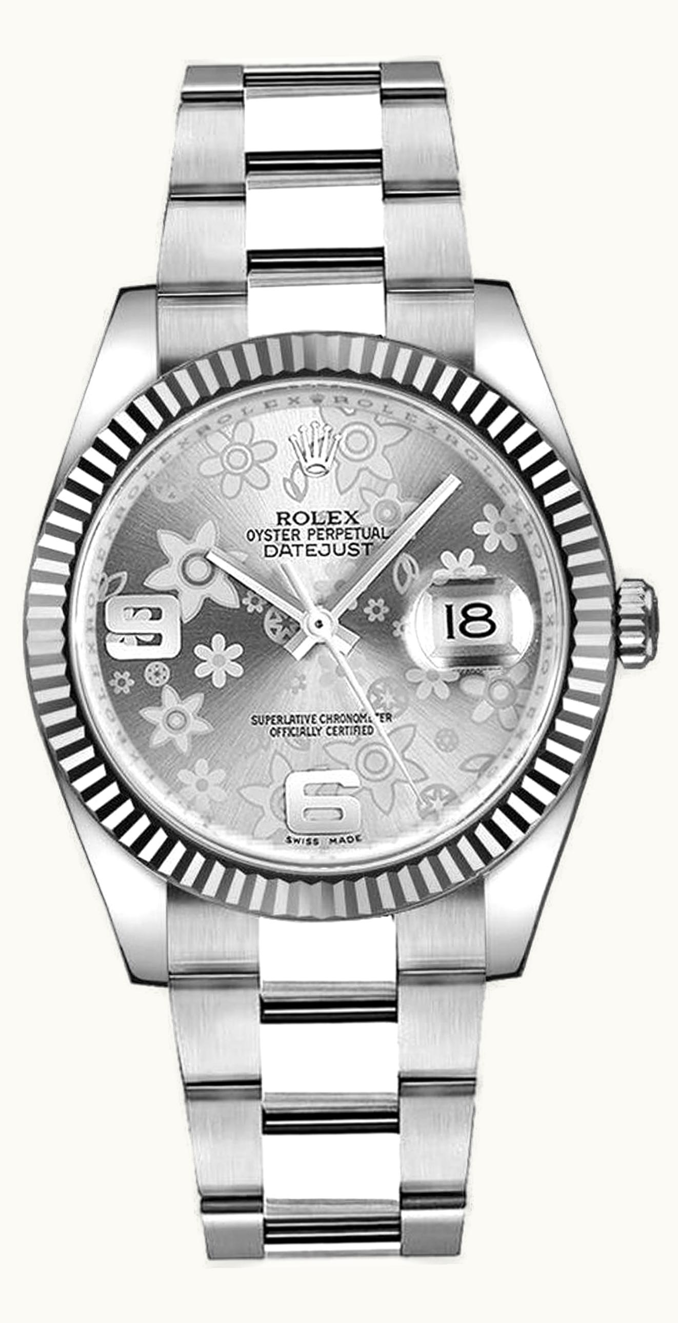 Rolex Datejust 36 Stainless Steel Fluted / Jubilee / Silver Floral