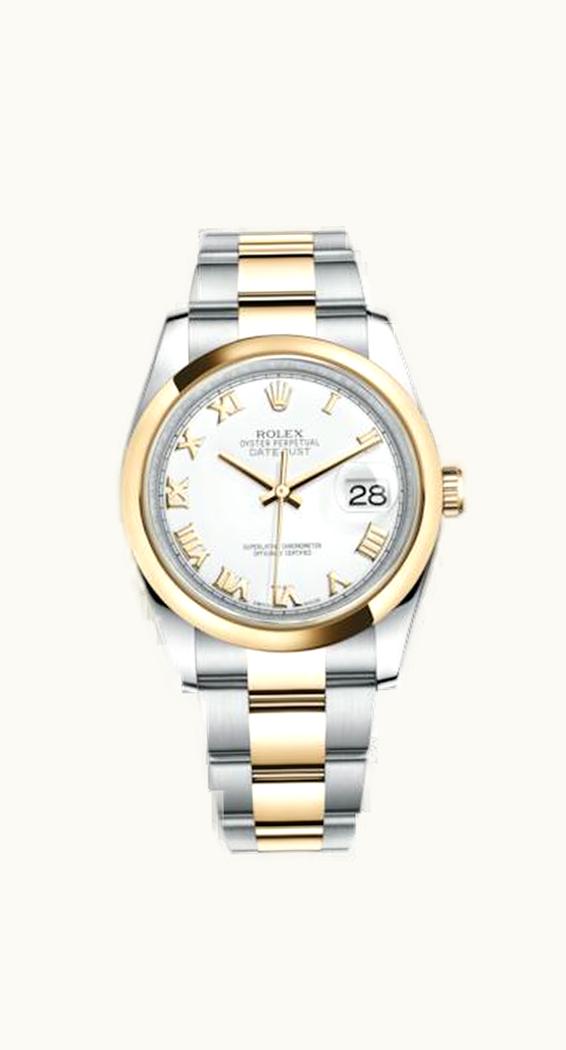 Rolex Datejust 36 Rolesor Yellow Domed / Oyster / White Roman