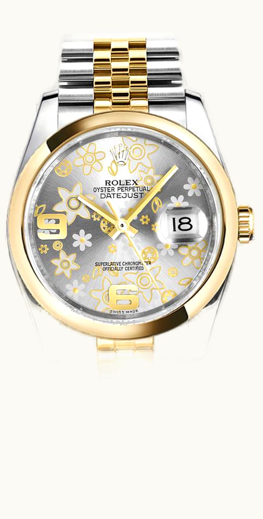 Rolex Datejust 36 Rolesor Yellow Domed / Jubilee / Silver Floral