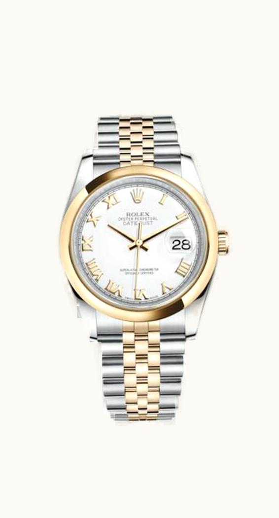 Rolex Datejust 36 Rolesor Yellow Domed / Jubilee / White Roman