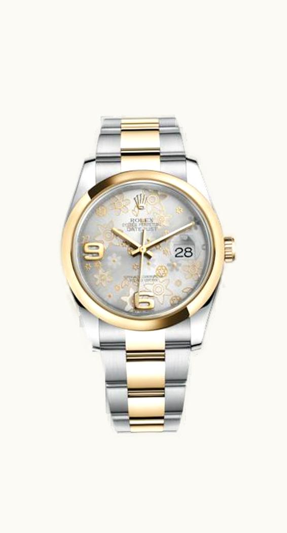 Rolex Datejust 36 Rolesor Yellow Domed / Oyster / Silver Floral