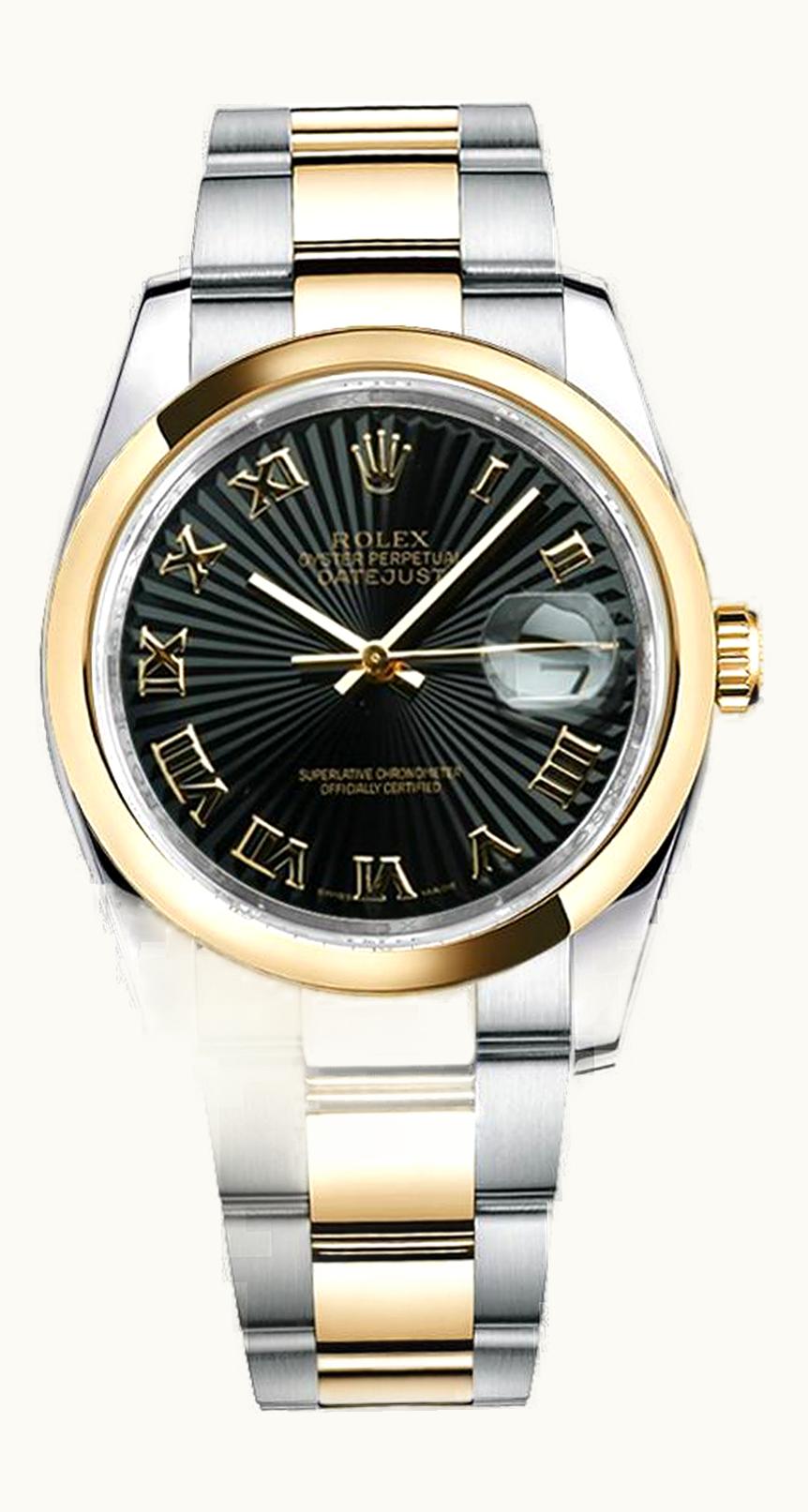 Rolex Datejust 36 Rolesor Yellow Domed / Oyster / Black Computer