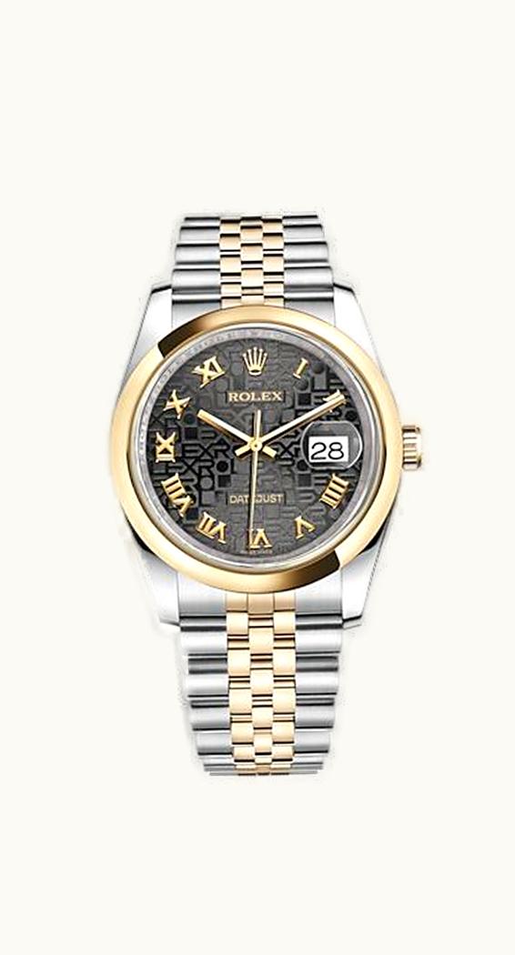 Rolex Datejust 36 Rolesor Yellow Domed / Jubilee / Black Computer Roman
