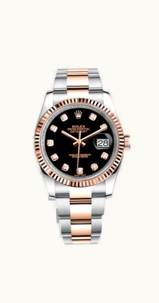 Rolex Datejust 36 Rolesor Everose Fluted / Oyster / Black Diamond