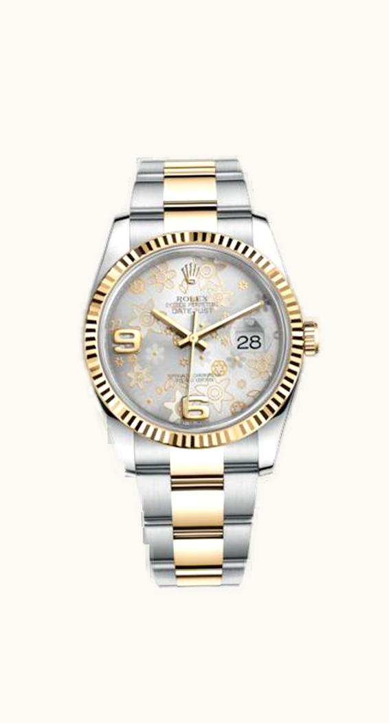 Rolex Datejust 36 Rolesor Yellow Fluted / Oyster / Silver Floral
