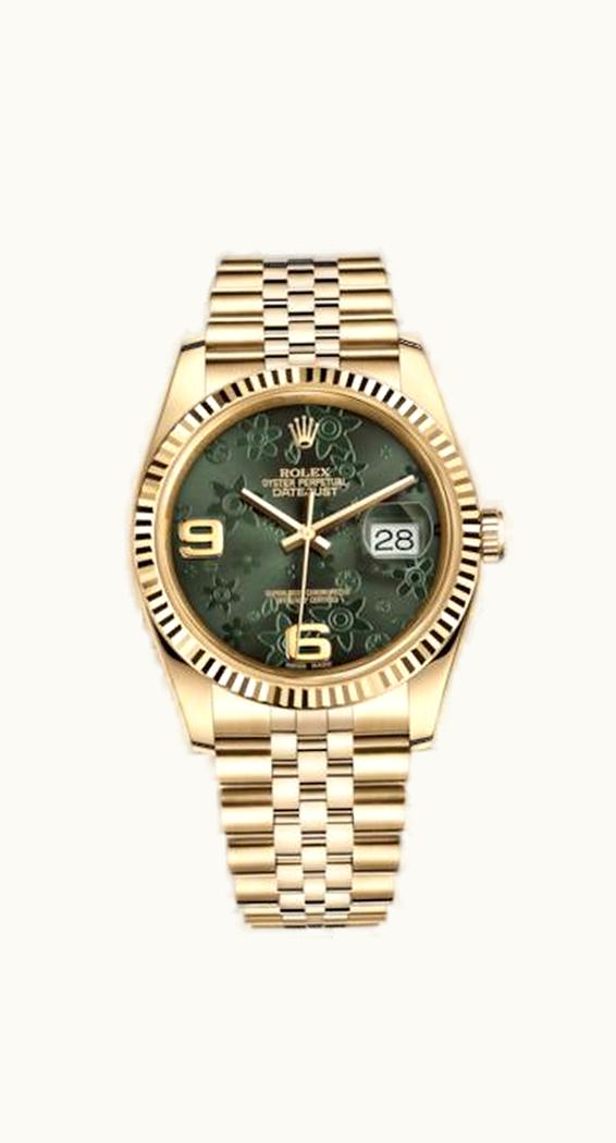 Rolex Datejust 36 Yellow Gold Fluted / Jubilee / Green Floral