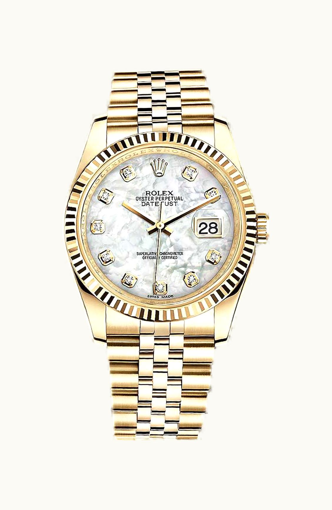 Rolex Datejust 36 Yellow Gold Fluted / Jubilee / Silver Floral