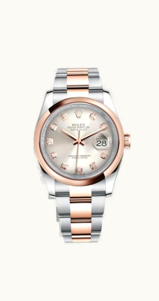 Rolex Datejust 36 Rolesor Everose Domed / Oyster / Silver Diamond