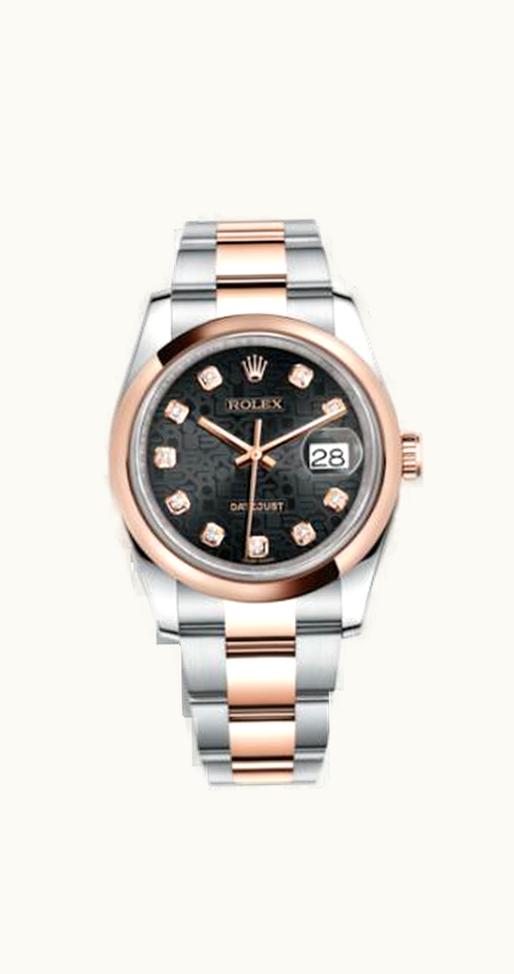 Rolex Datejust 36 Rolesor Everose Domed / Oyster / Black Computer