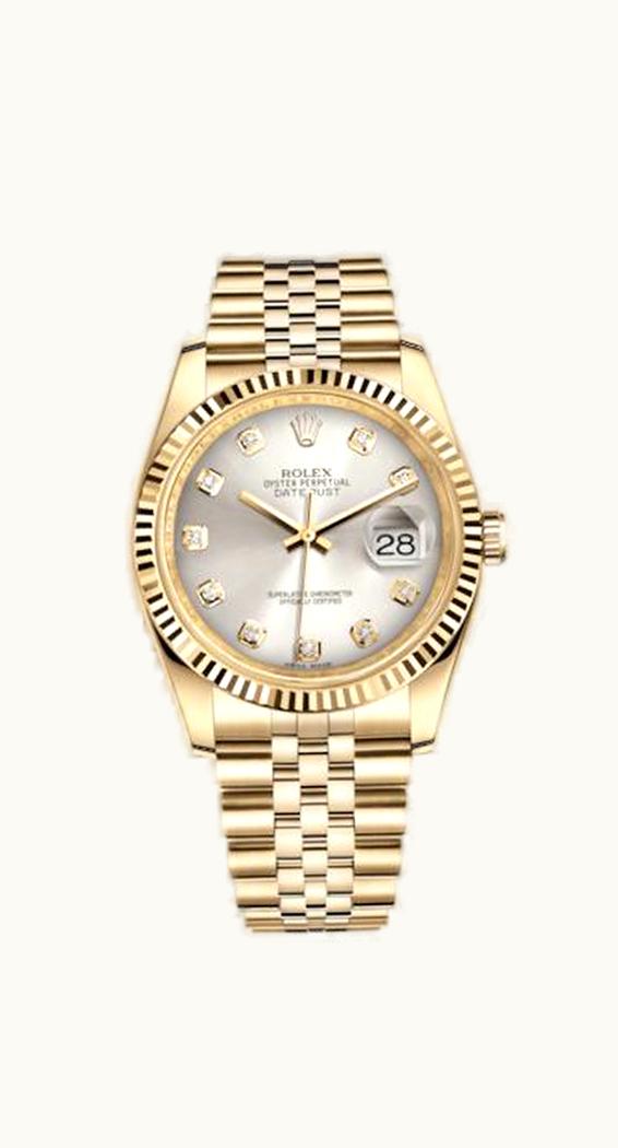 Rolex Datejust 36 Yellow Gold Fluted / Jubilee / Silver Diamonds