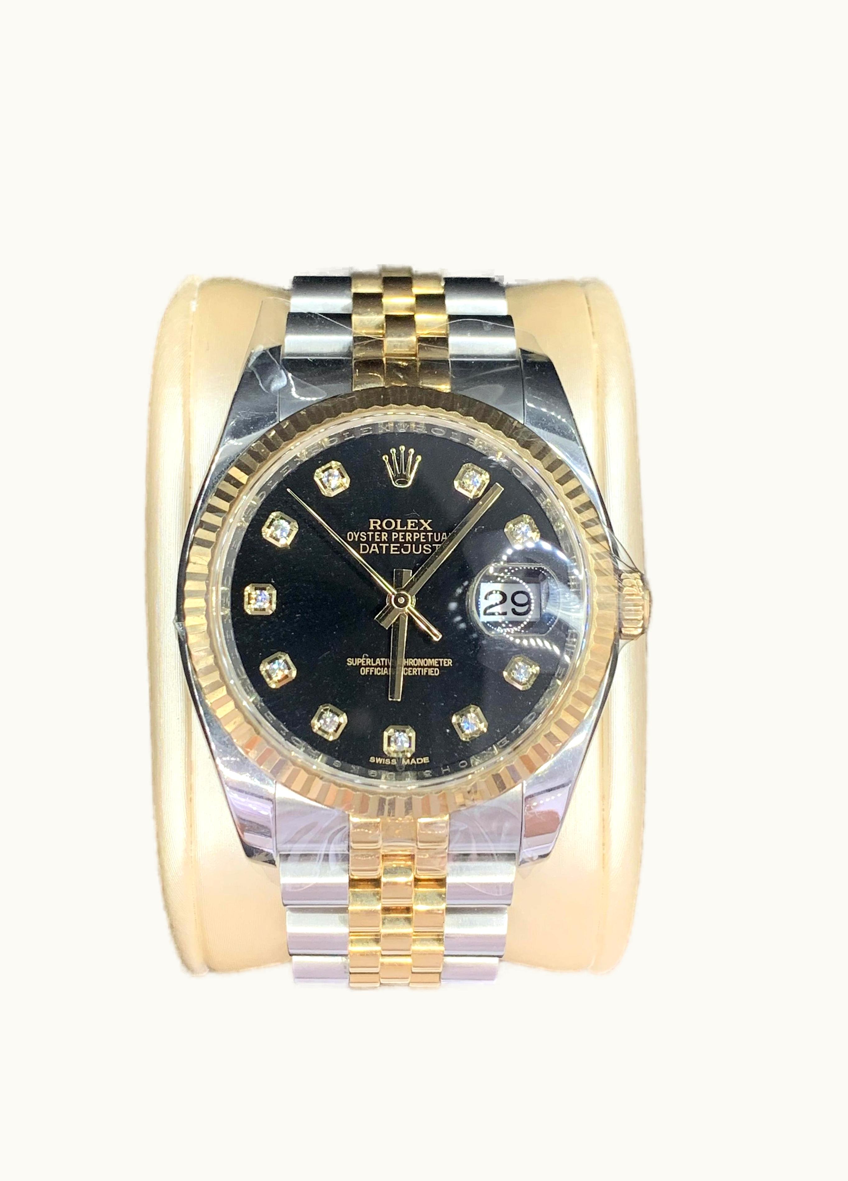 Rolex Datejust 36 Rolesor Yellow Fluted / Jubilee / Black Diamond