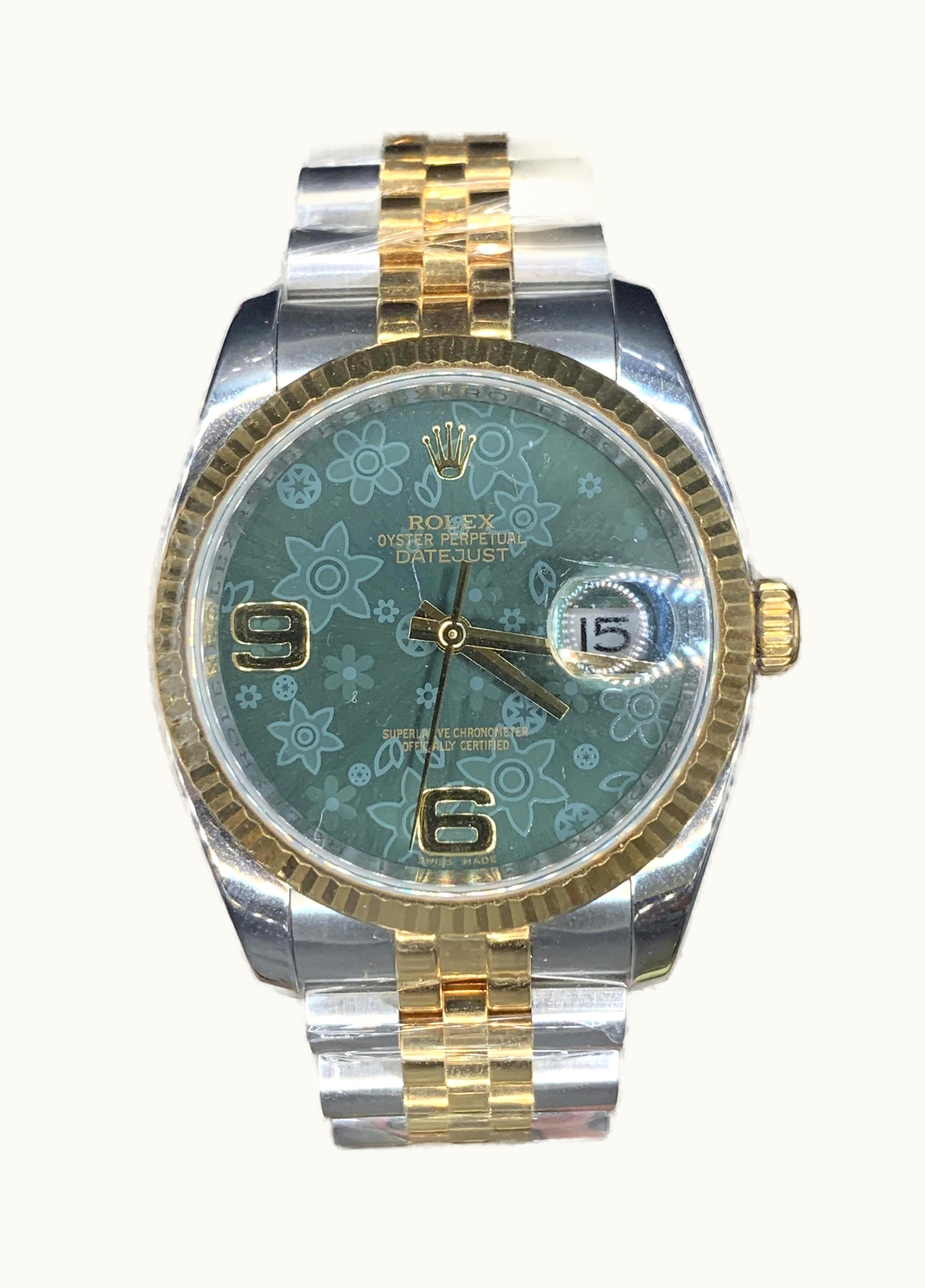 Rolex Datejust 36 Rolesor Yellow Fluted / Oyster / Green Floral