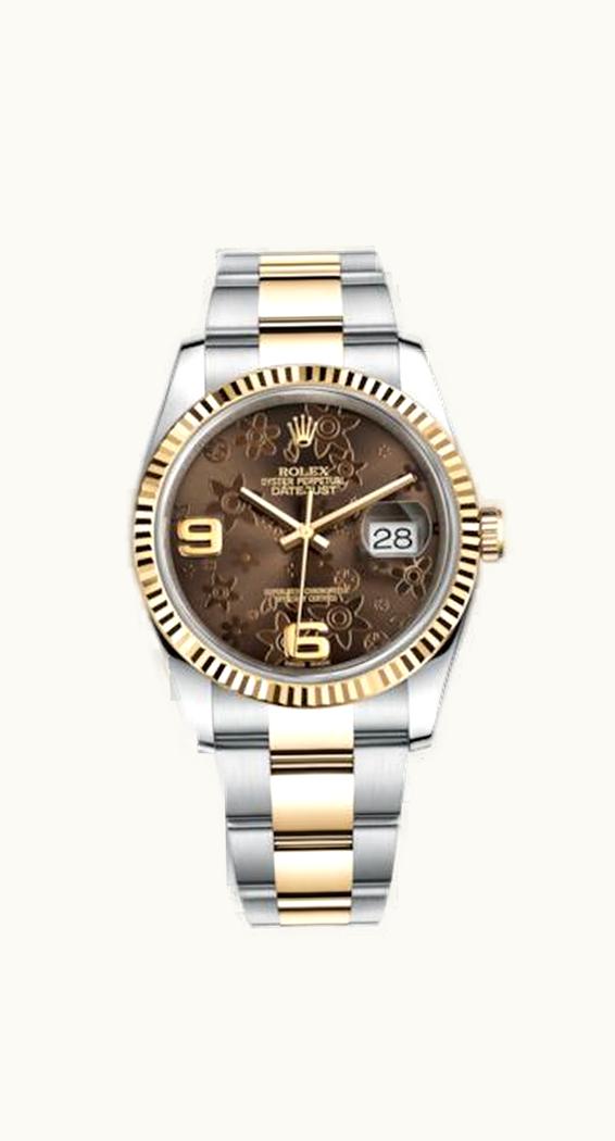 Rolex Datejust 36 Rolesor Yellow Fluted / Oyster / Bronze Floral