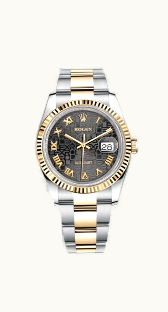 Rolex Datejust 36 Rolesor Yellow Fluted / Oyster / Black Computer Roman