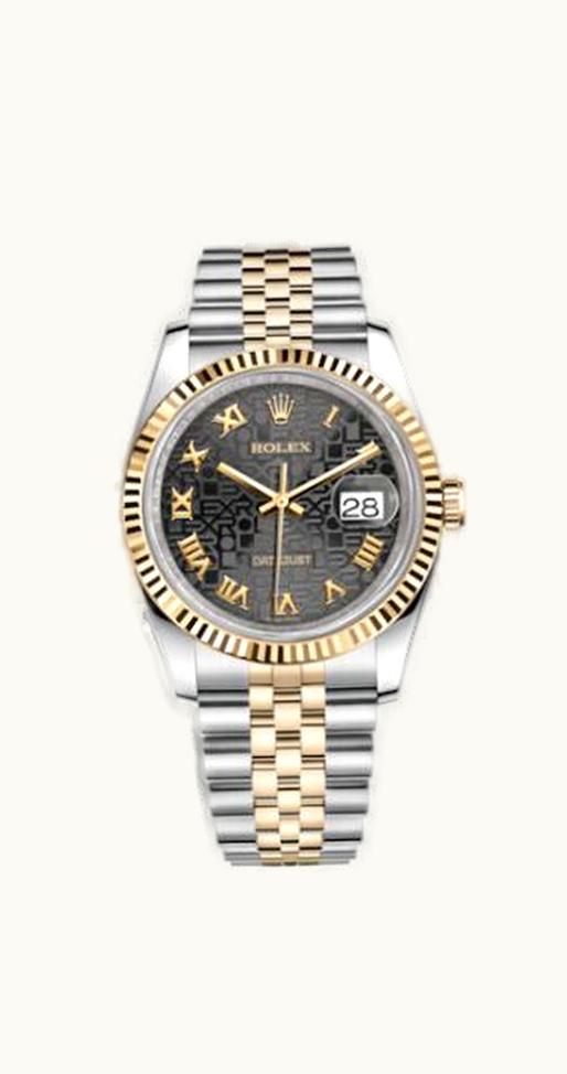 Rolex Datejust 36 Rolesor Yellow Fluted / Jubilee / Black Computer Roman