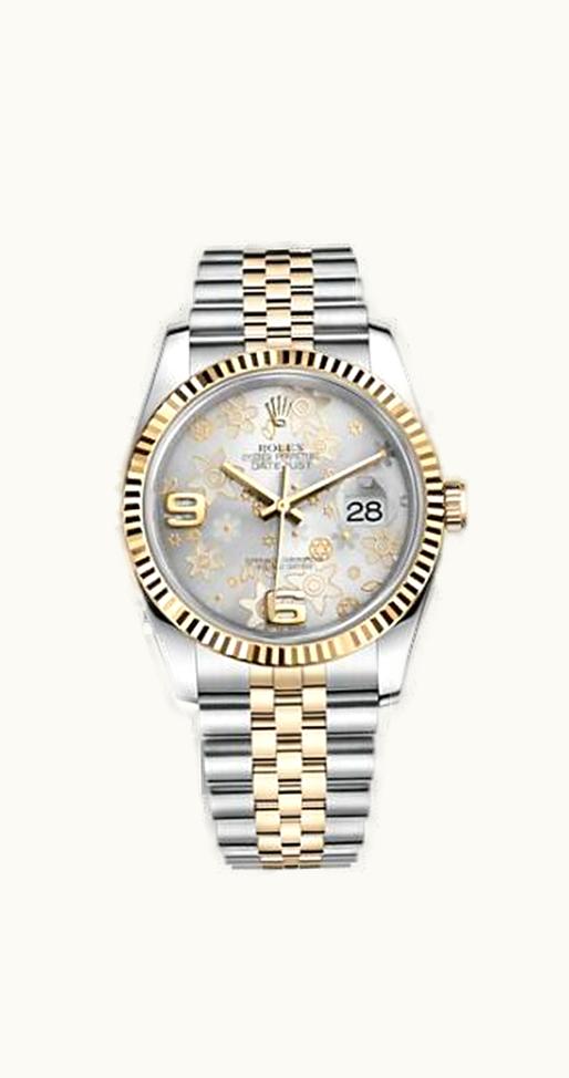 Rolex Datejust 36 Rolesor Yellow Fluted / Jubilee / Silver Floral