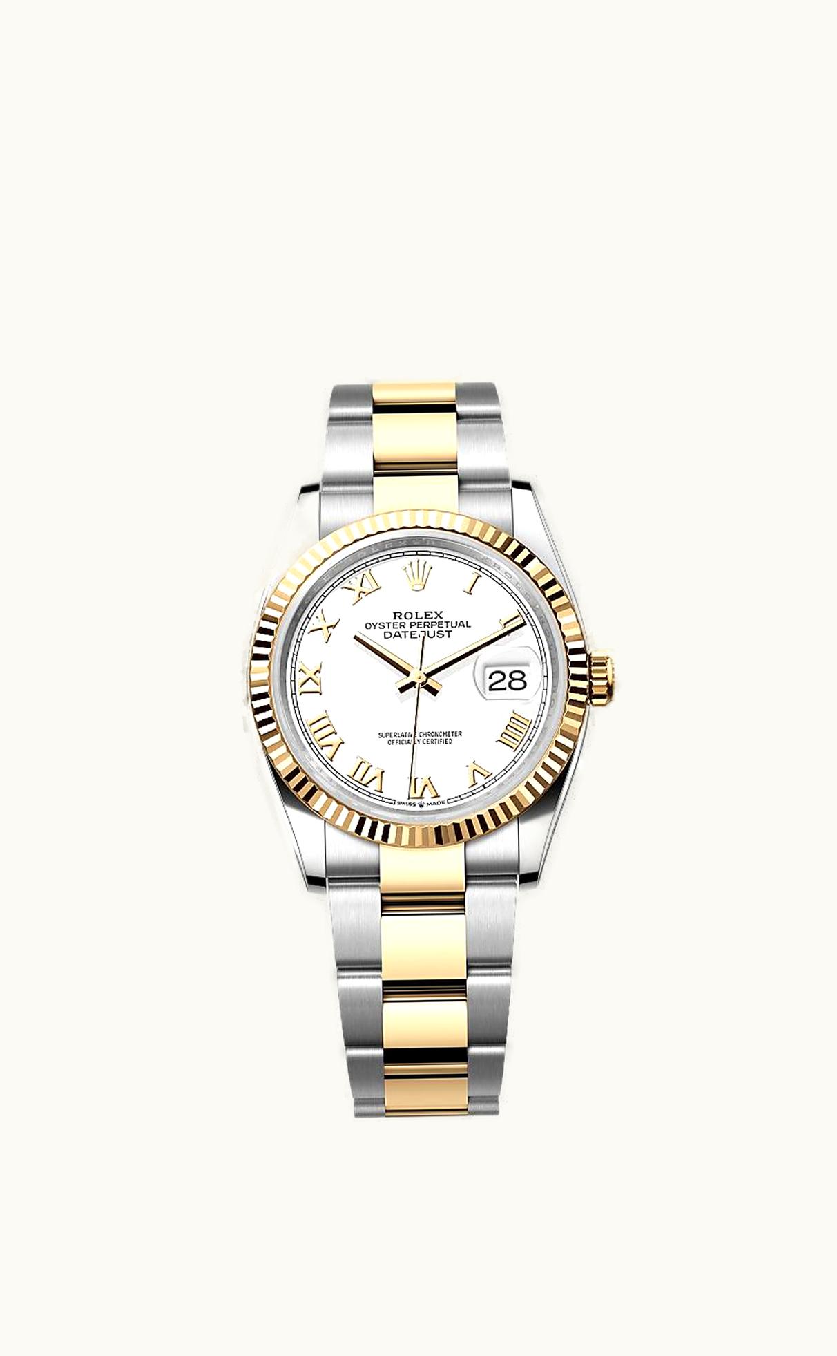 Rolex Datejust 36 Stainless Steel / Yellow Gold / Fluted / White Roman / Oyster