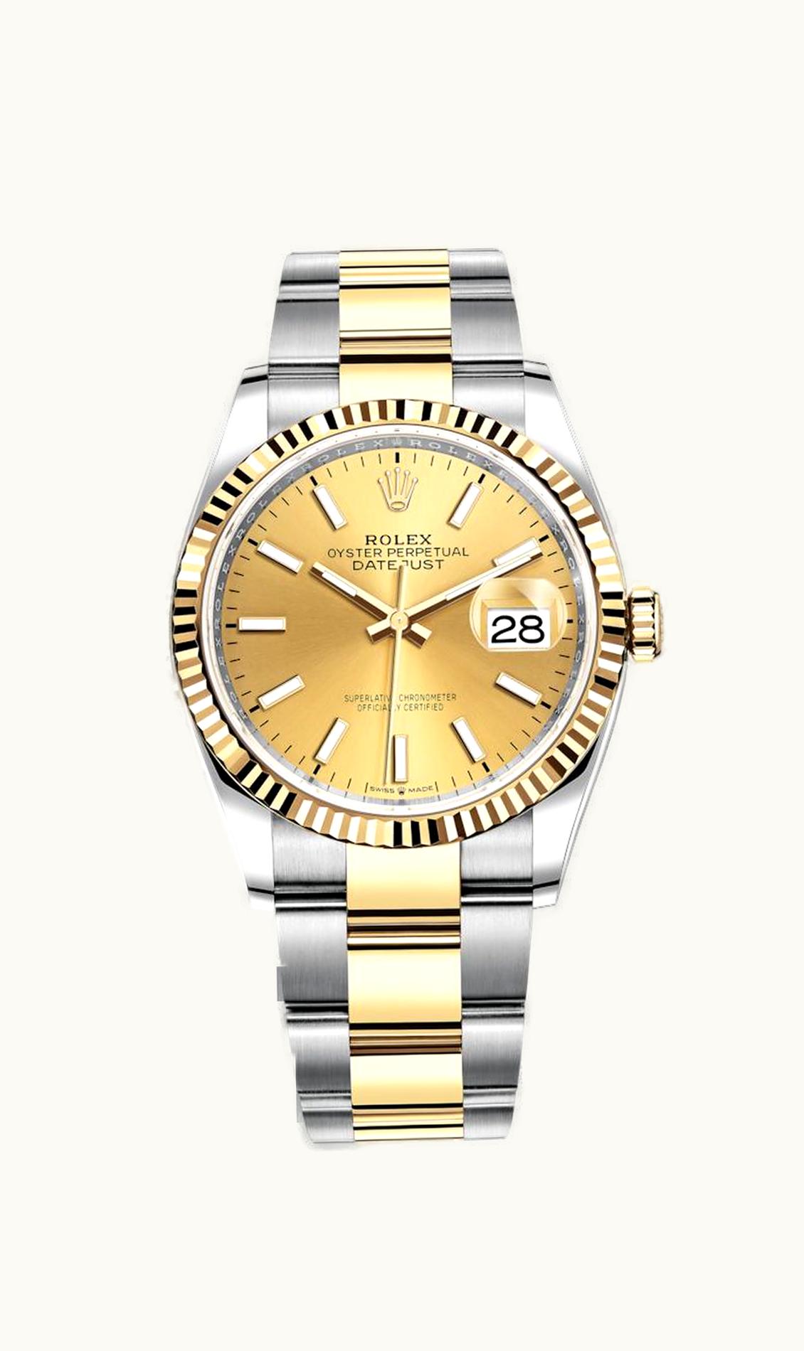 Rolex Datejust 36 Stainless Steel / Yellow Gold / Fluted / Champagne / Oyster