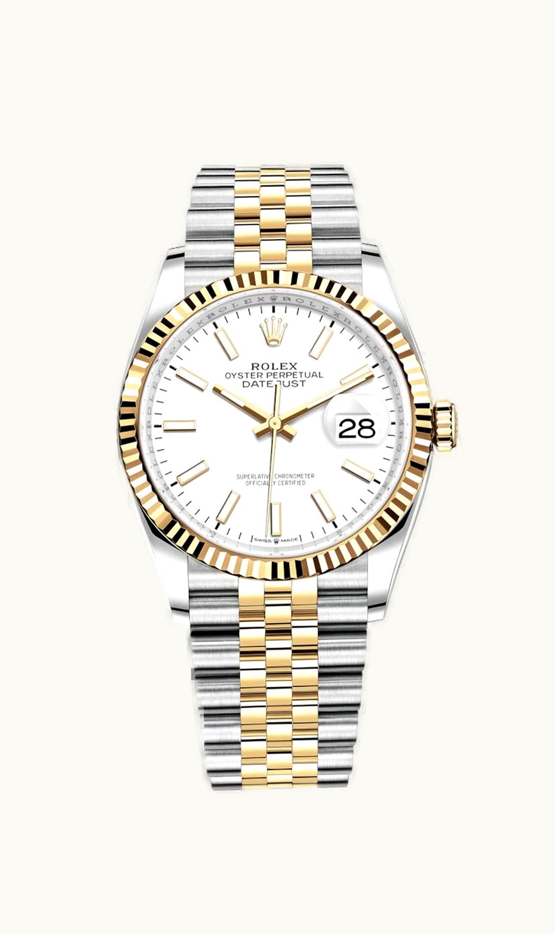 Rolex Datejust 36 Stainless Steel / Yellow Gold / Fluted / White / Jubilee