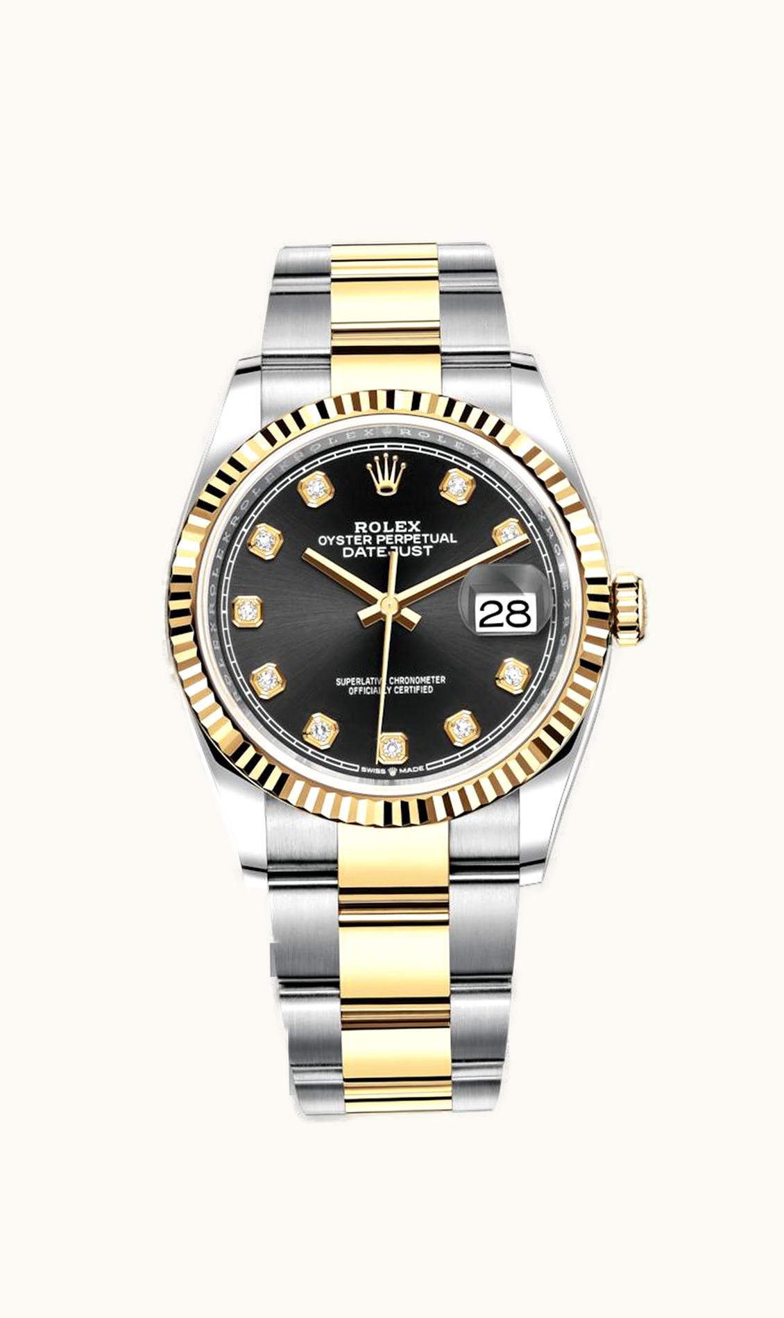 Rolex Datejust 36 Stainless Steel / Yellow Gold / Fluted / Black Diamond / Oyster