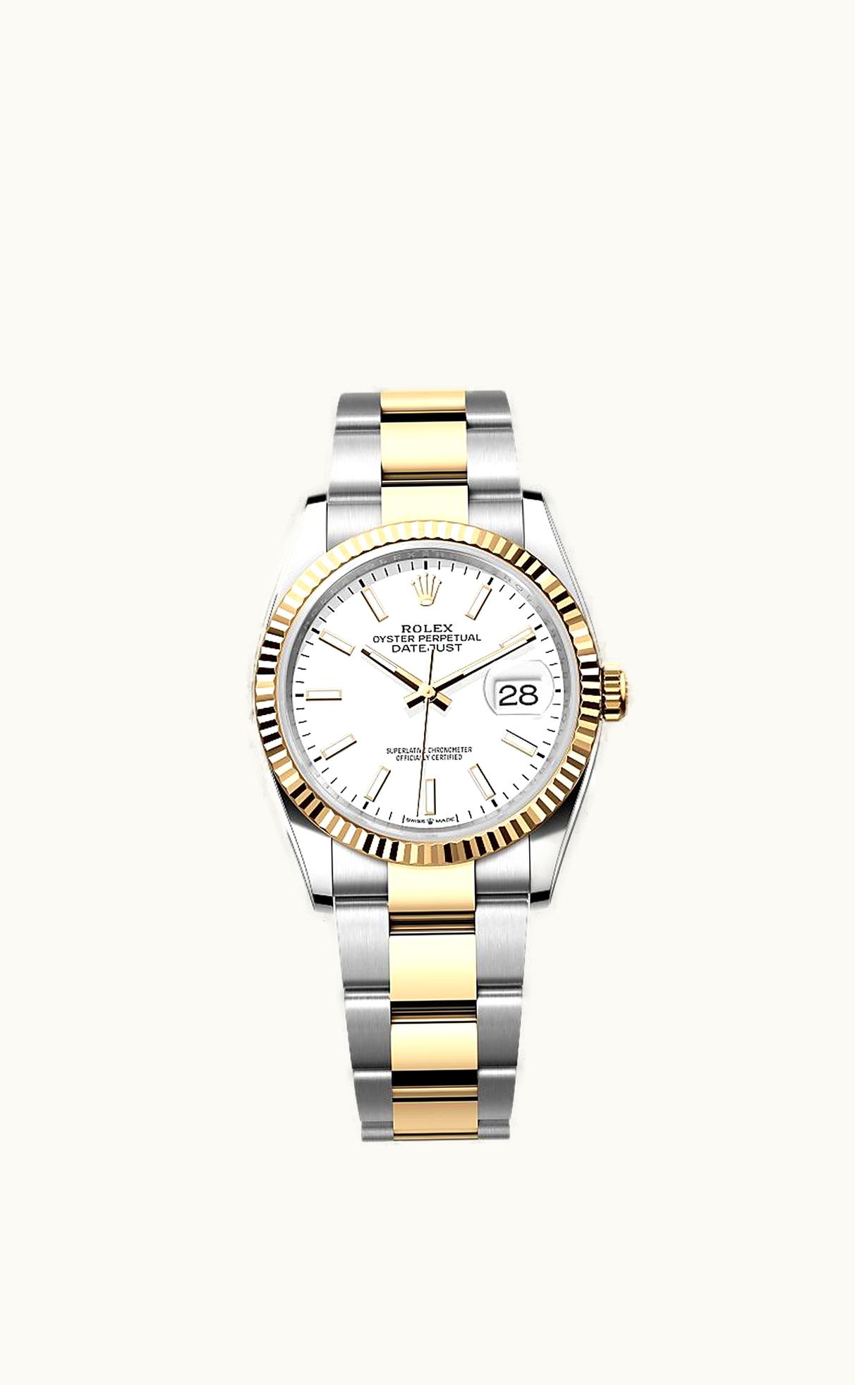 Rolex Datejust 36 Stainless Steel / Yellow Gold / Fluted / White / Oyster