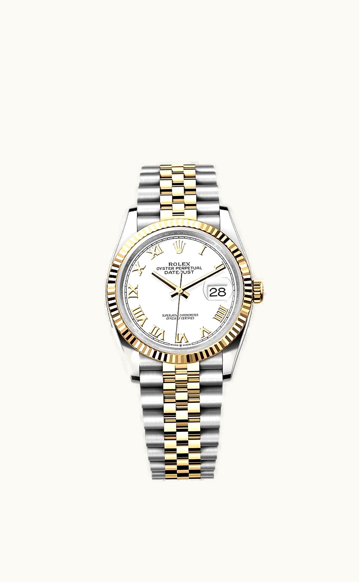 Rolex Datejust 36 Stainless Steel / Yellow Gold / Fluted / White Roman / Jubilee