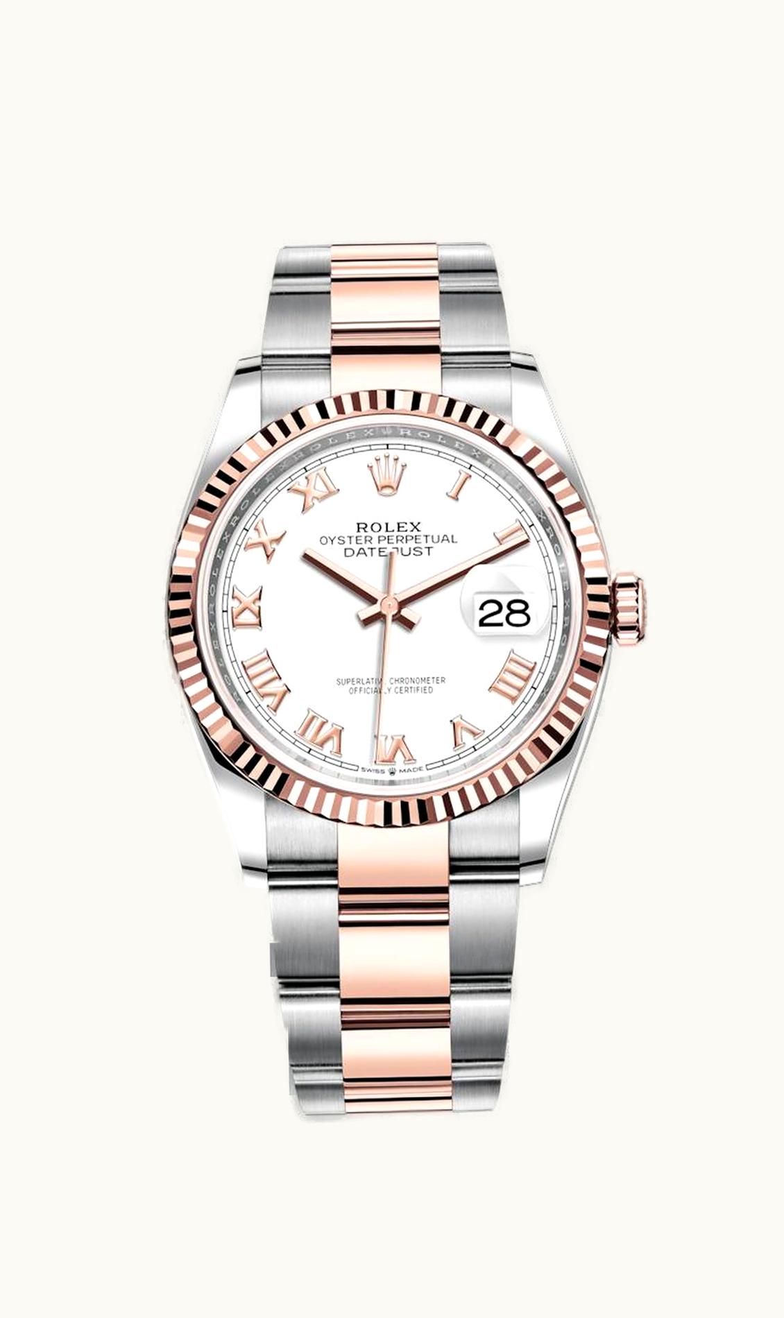 Rolex Datejust 36 Stainless Steel / Everose / Fluted / White Roman / Oyster
