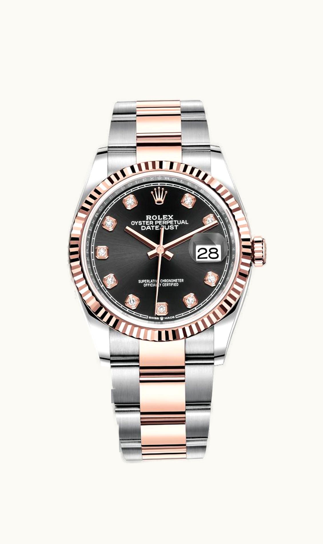 Rolex Datejust 36 Stainless Steel / Everose / Fluted / Black Diamond / Oyster
