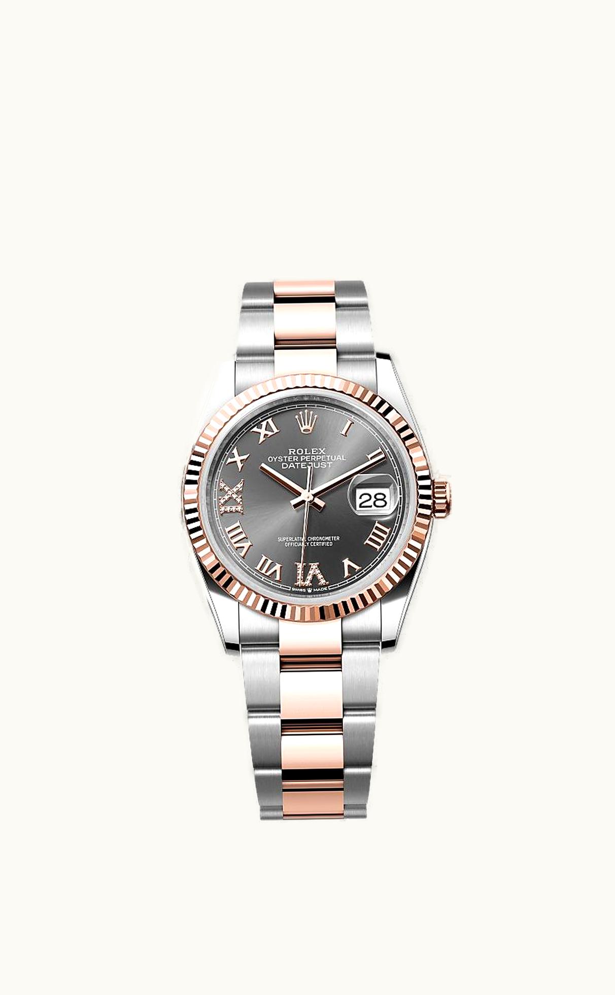 Rolex Datejust 36 Stainless Steel / Everose / Fluted / Slate Roman Diamond / Oyster