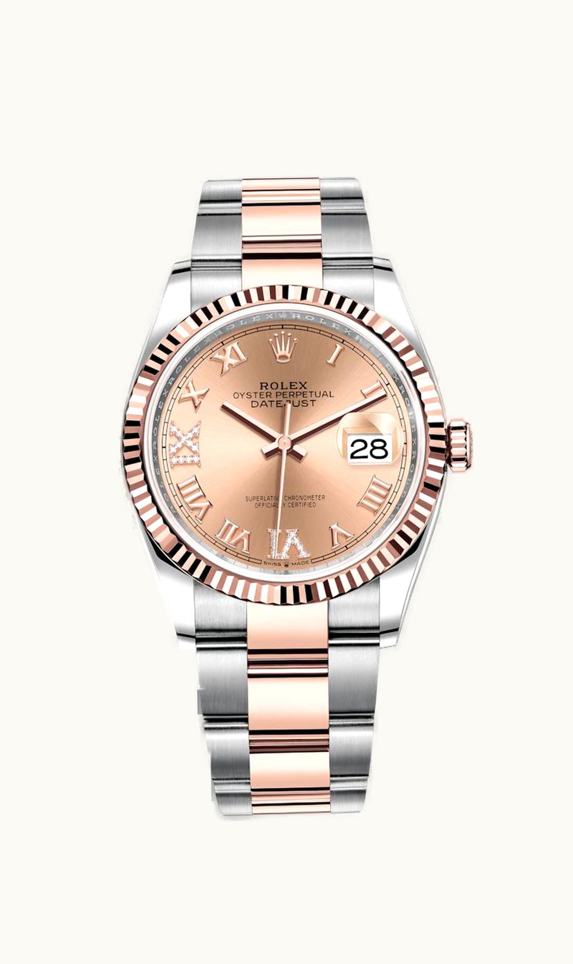 Rolex Datejust 36 Stainless Steel / Everose / Fluted / Rose Roman Diamond / Oyster