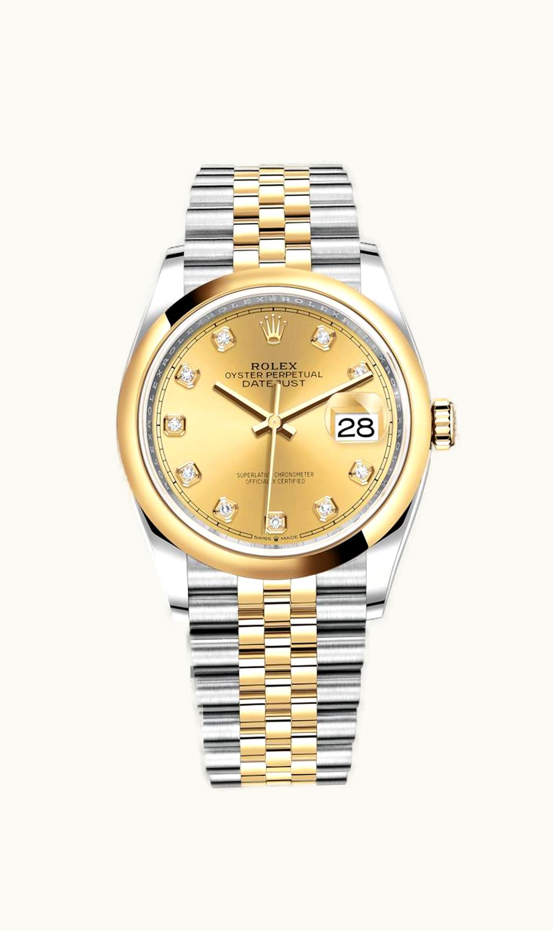 Rolex Datejust 36 Stainless Steel / Yellow Gold / Smooth / Champagne Diamond / Jubilee