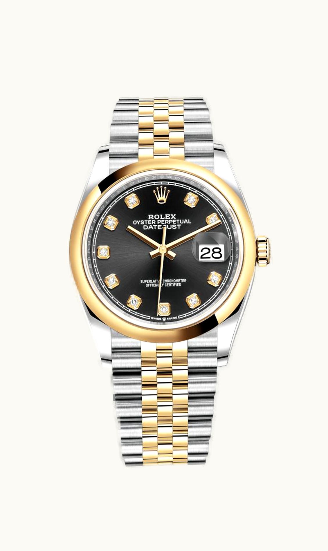 Rolex Datejust 36 Stainless Steel / Yellow Gold / Smooth / Black Diamond / Jubilee