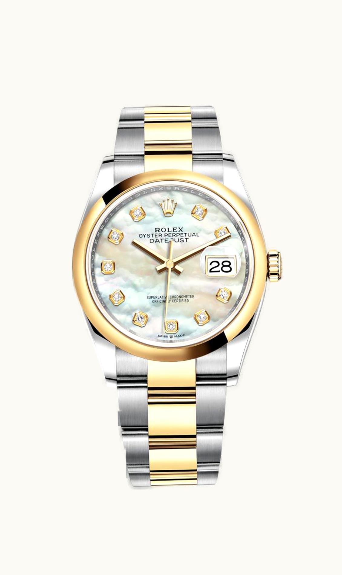 Rolex Datejust 36 Stainless Steel / Yellow Gold / Smooth / MOP Diamond / Oyster