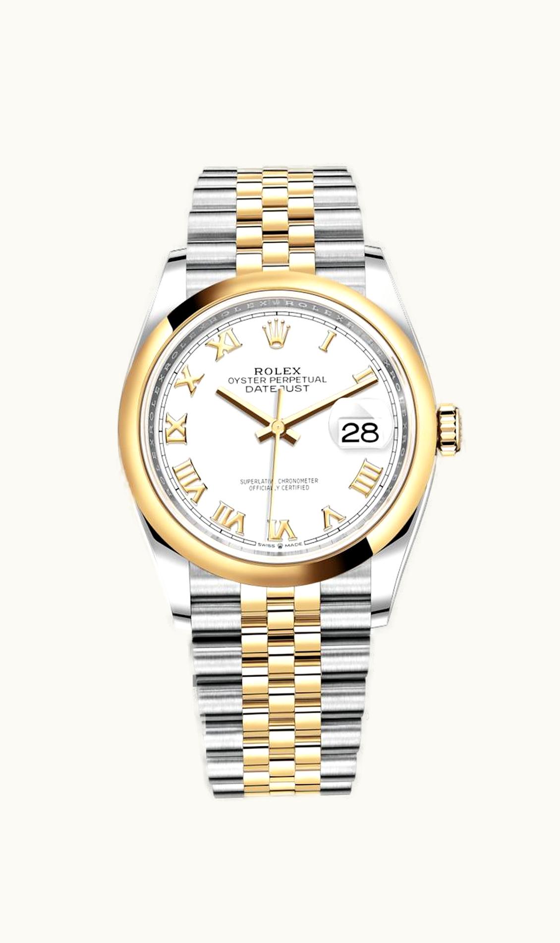 Rolex Datejust 36 Stainless Steel / Yellow Gold / Smooth / White Roman / Jubilee
