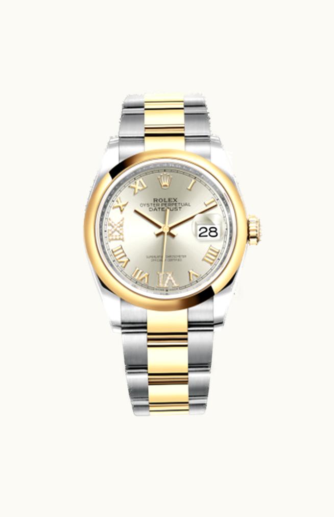 Rolex Datejust 36 Stainless Steel / Yellow Gold / Smooth / Silver Roman Diamond / Oyster