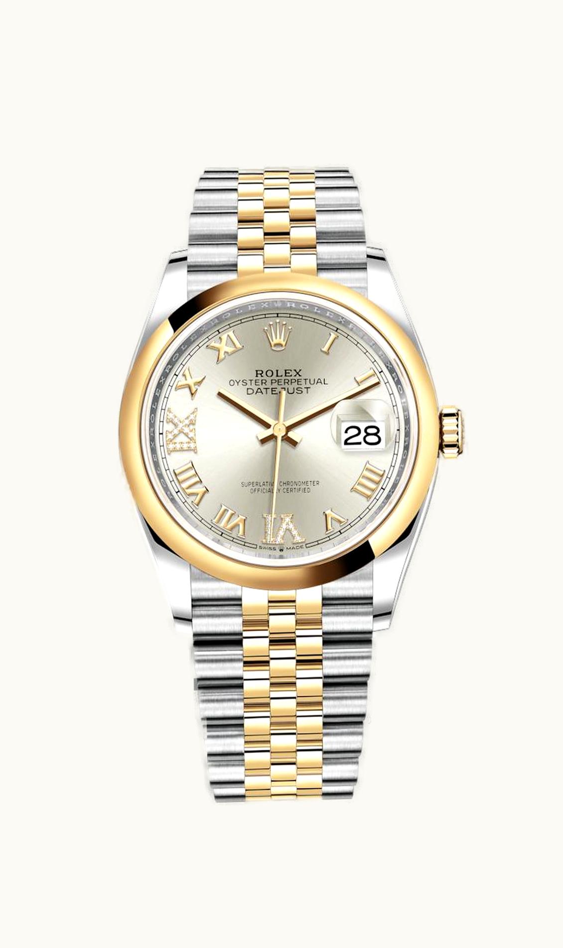 Rolex Datejust 36 Stainless Steel / Yellow Gold / Smooth / Silver Roman Diamond / Jubilee