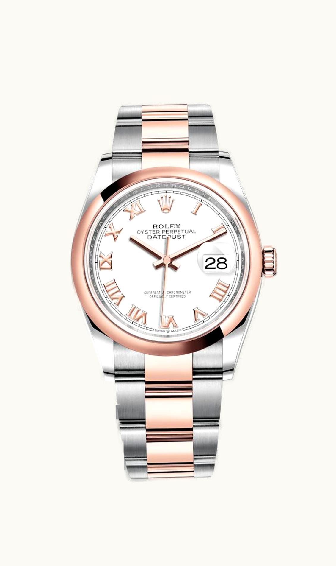 Rolex Datejust 36 Stainless Steel / Everose / Smooth / White Roman / Oyster