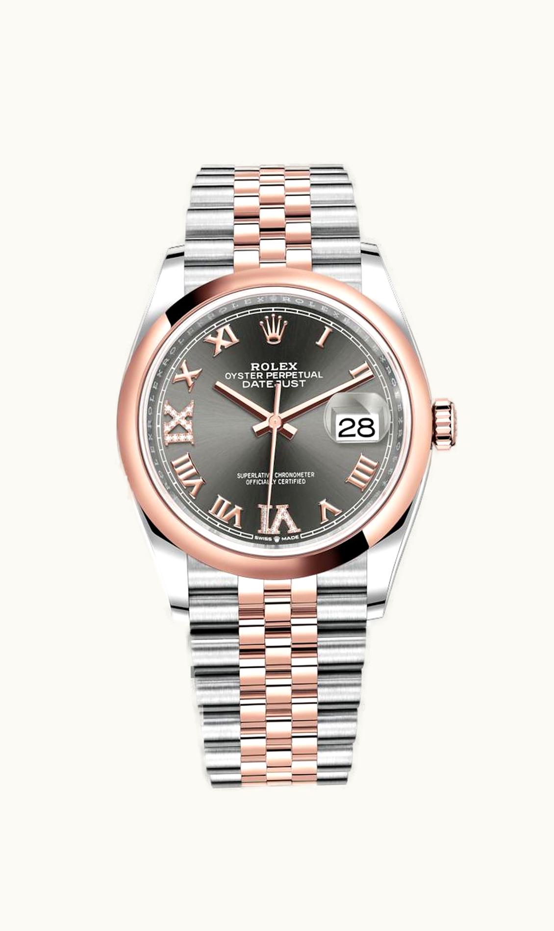 Rolex Datejust 36 Stainless Steel / Everose / Smooth / Slate Roman Diamond / Jubilee