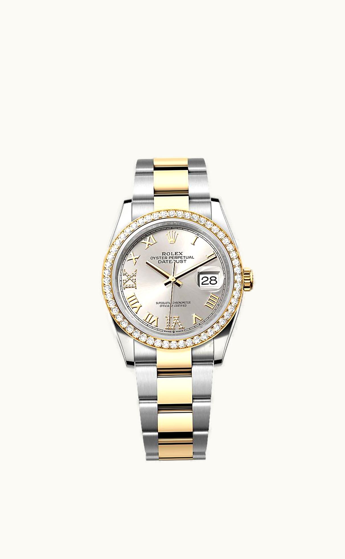 Rolex Datejust 36 Stainless Steel / Yellow Gold / Diamond / Silver Roman Diamond / Oyster