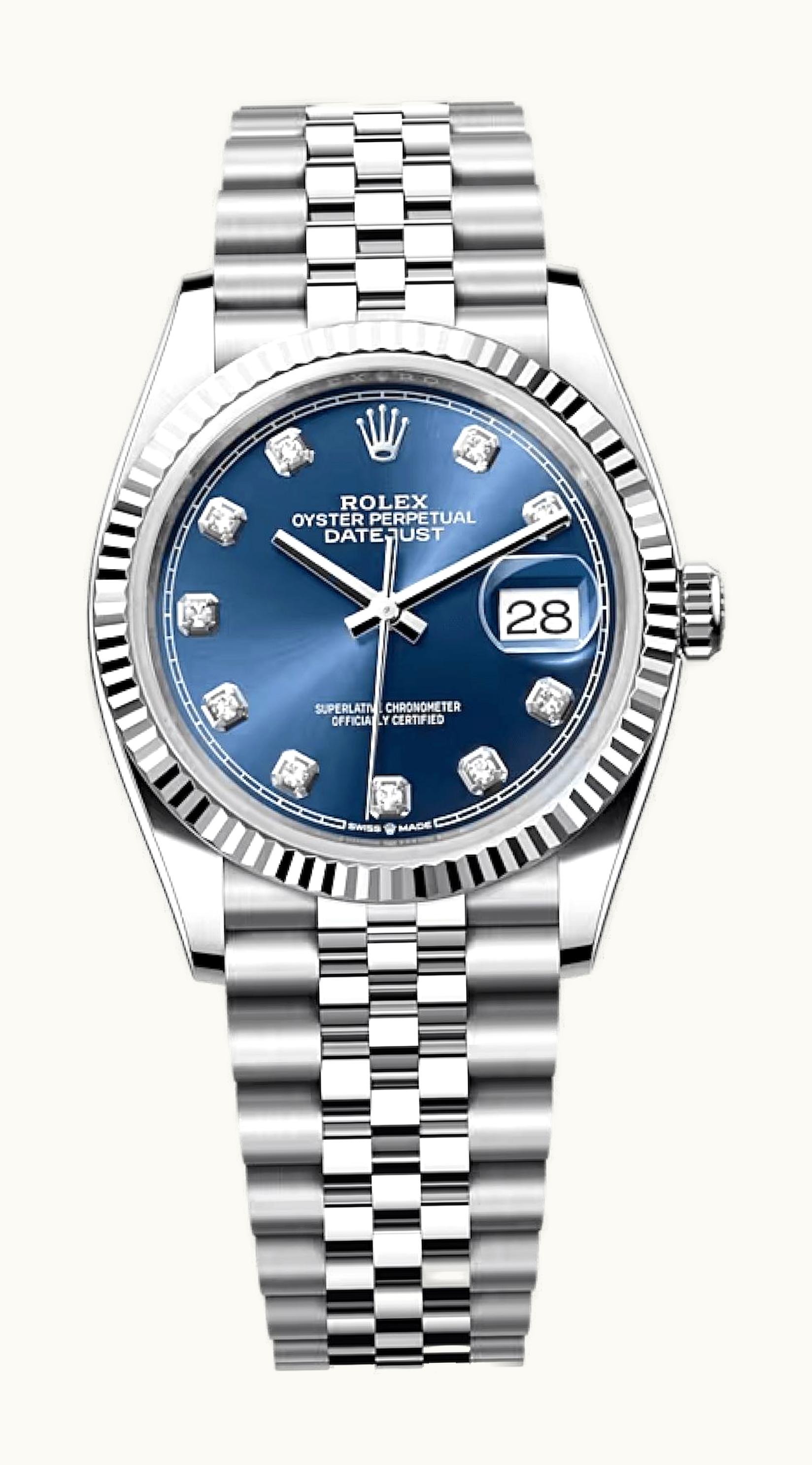 Rolex Datejust 36 Stainless Steel / Fluted / Blue-Diamond / Jubilee
