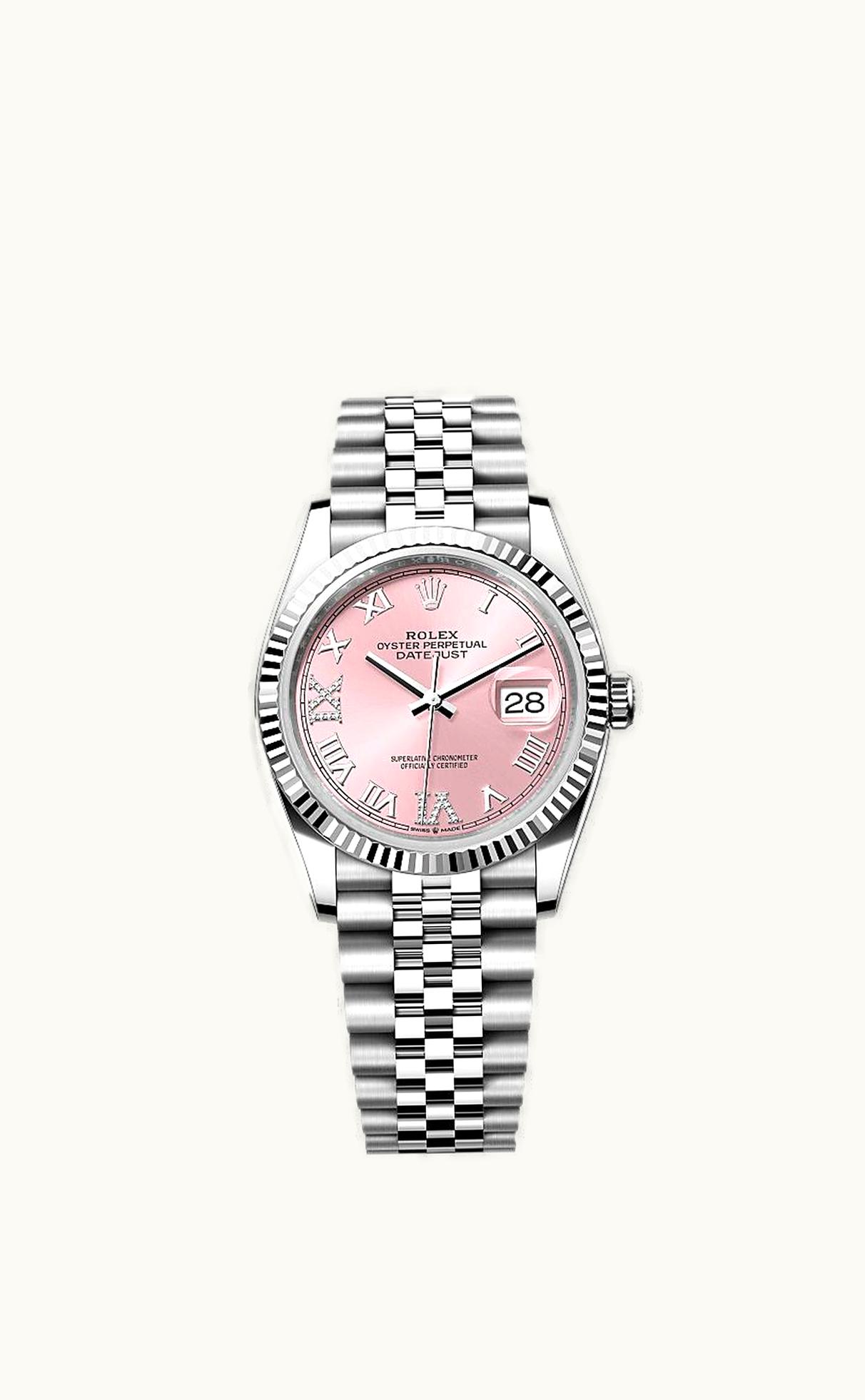 Rolex Datejust 36 Stainless Steel / Fluted / Pink Roman-Diamonds / Jubilee