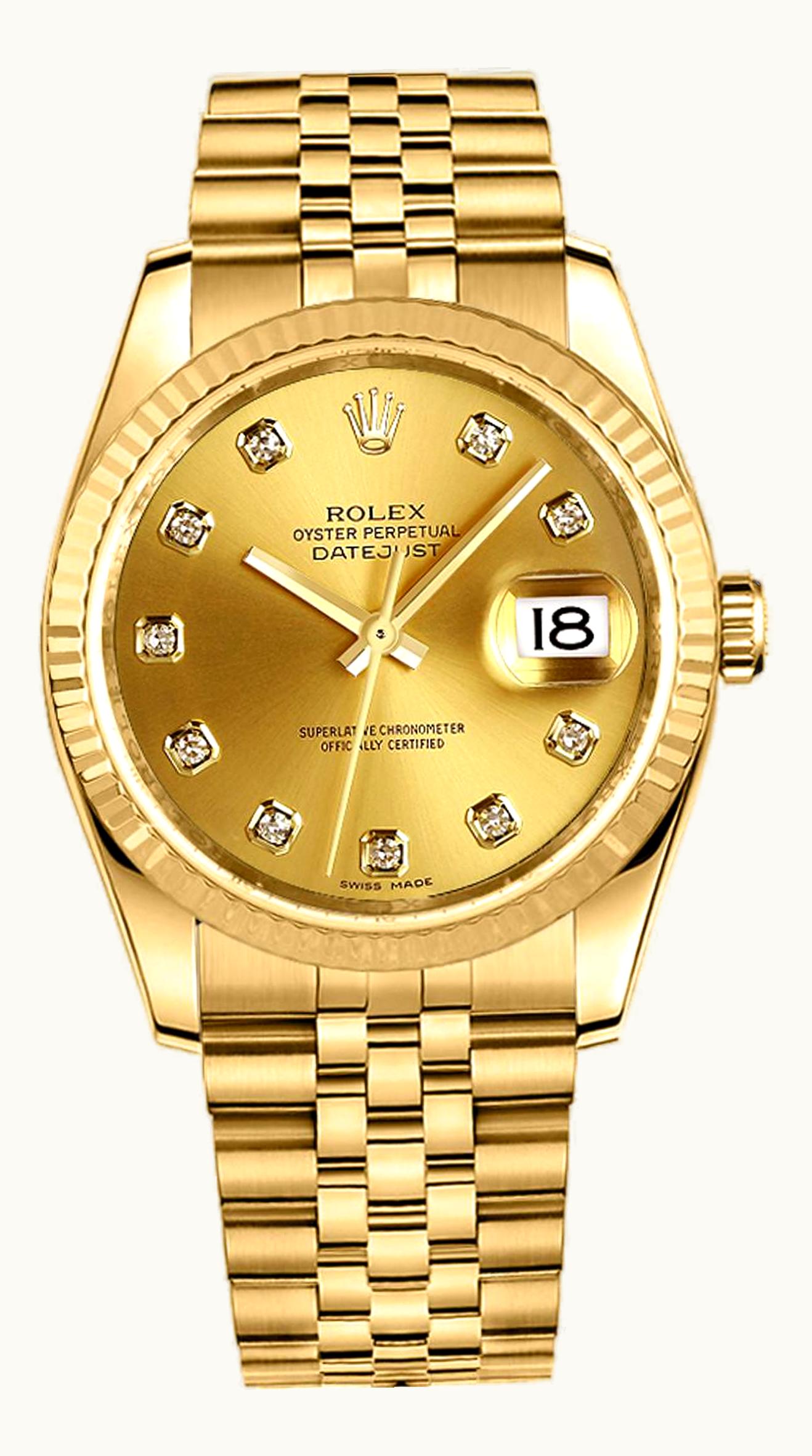 Rolex Datejust 36 Yellow Gold Fluted / Jubilee / Champagne Diamonds