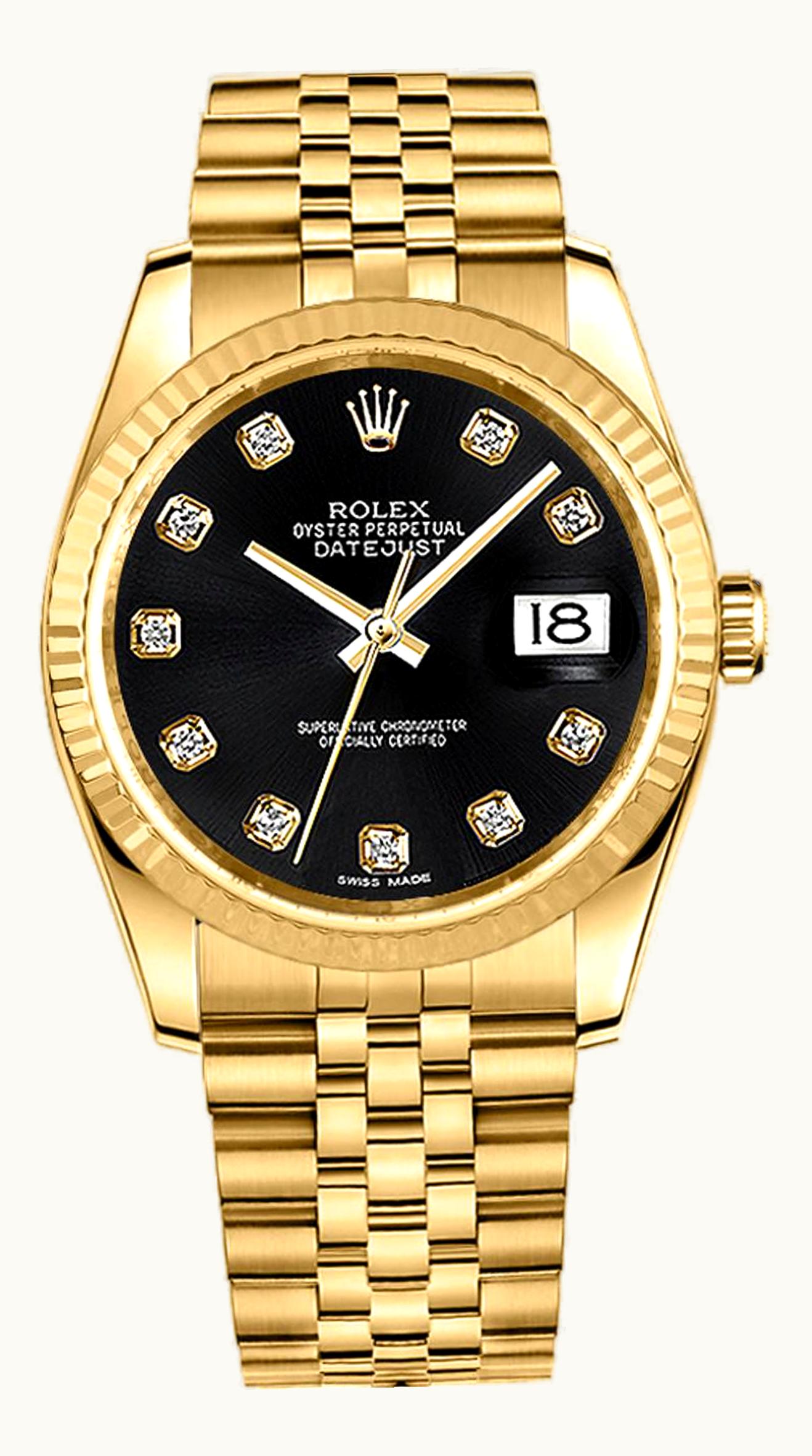 Rolex Datejust 36 Yellow Gold Fluted / Jubilee / Black Diamonds