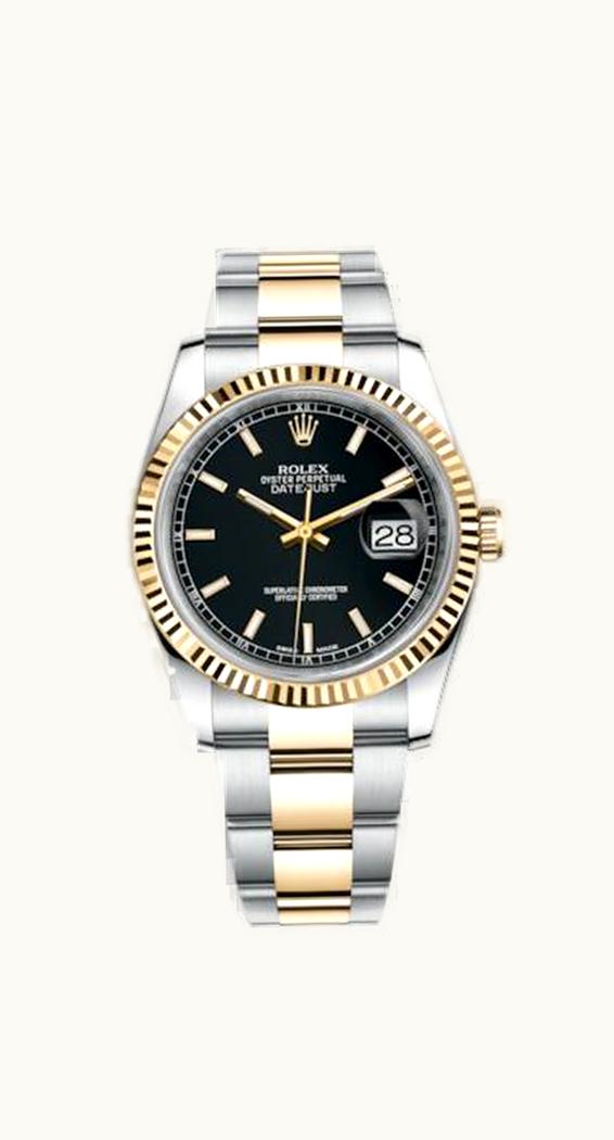 Rolex Datejust 36 Rolesor Yellow Fluted / Oyster / Black