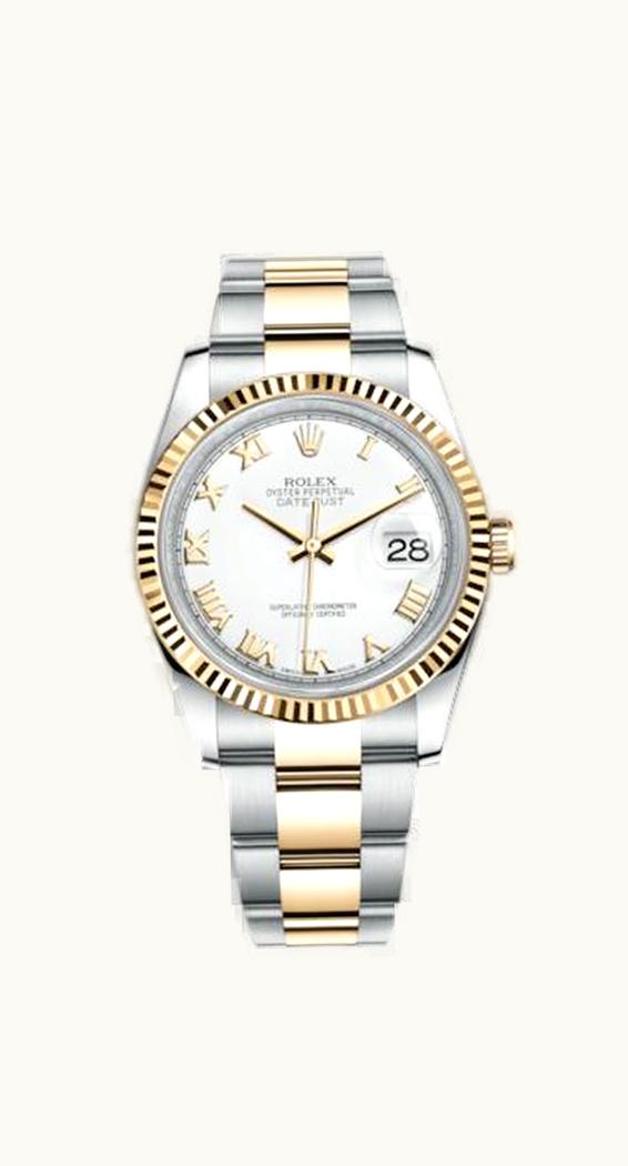 Rolex Datejust 36 Rolesor Yellow Fluted / Oyster / White Roman