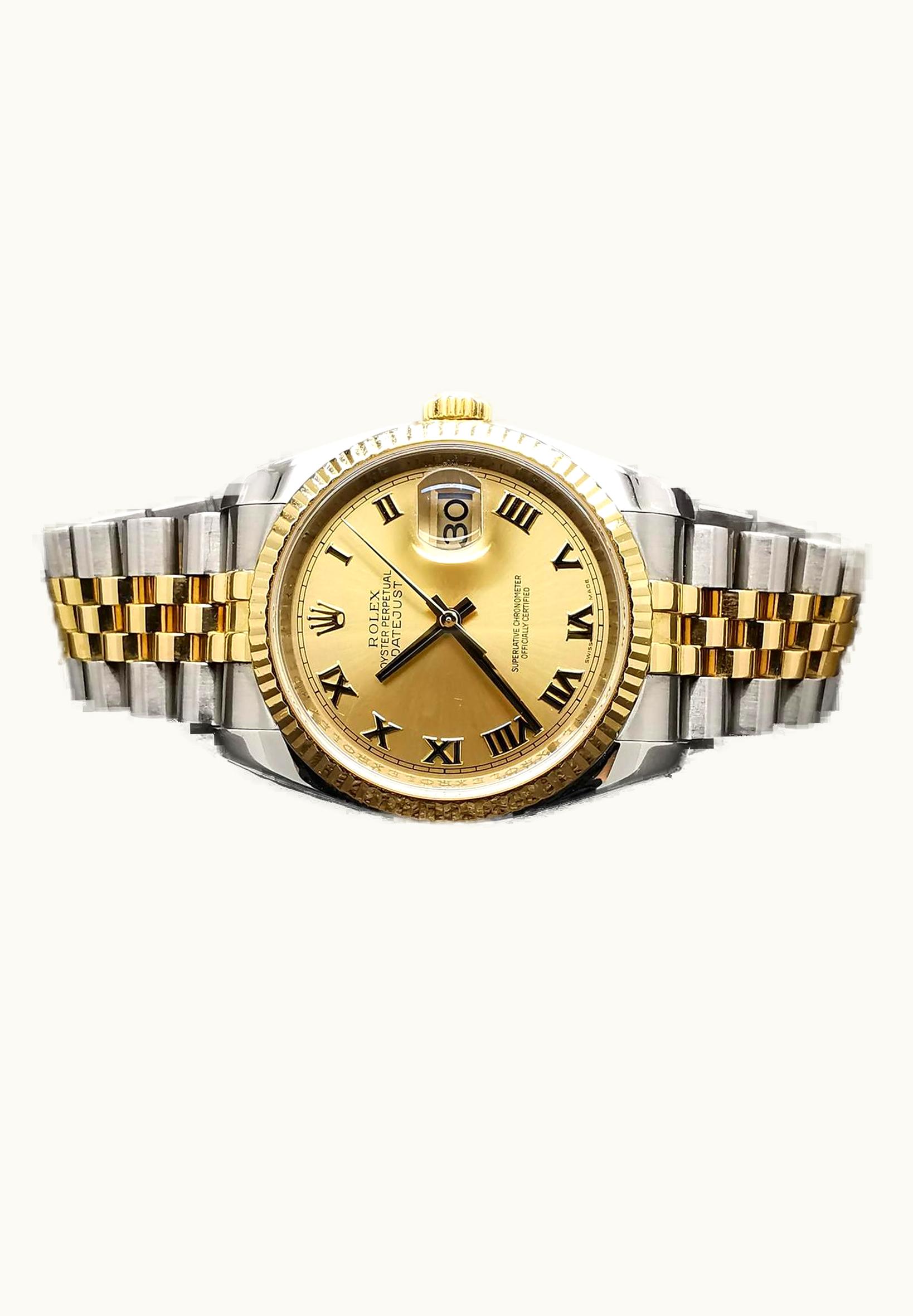 Rolex Datejust 36 Rolesor Yellow Fluted / Jubilee / Champagne Roman