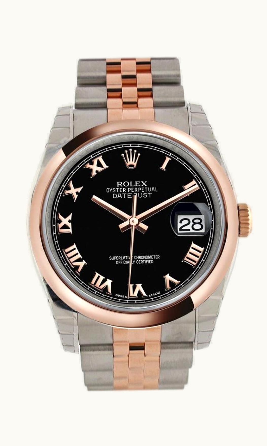 Rolex Datejust 36 Rolesor Everose Domed / Jubilee / Black  MOP