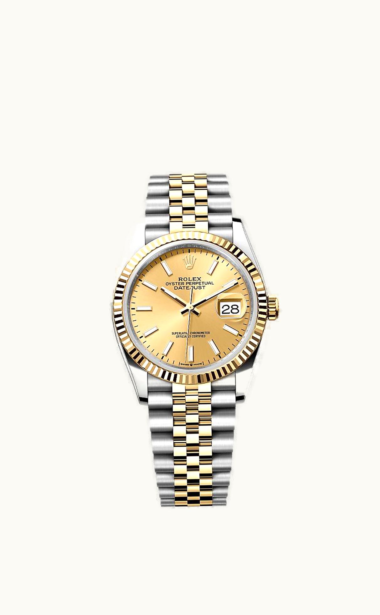 Rolex Datejust 36 Stainless Steel / Yellow Gold / Fluted / Champagne / Jubilee
