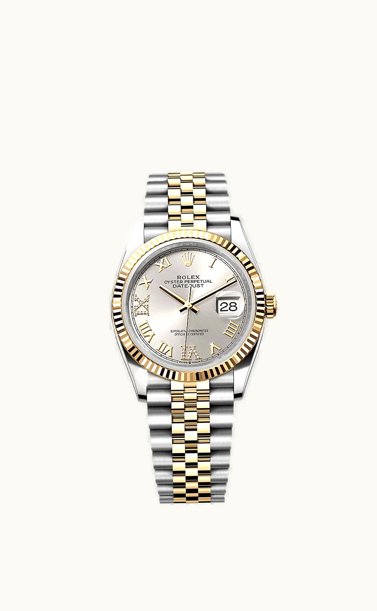 Rolex Datejust 36 Stainless Steel / Yellow Gold / Fluted / Silver Roman Diamond / Jubilee