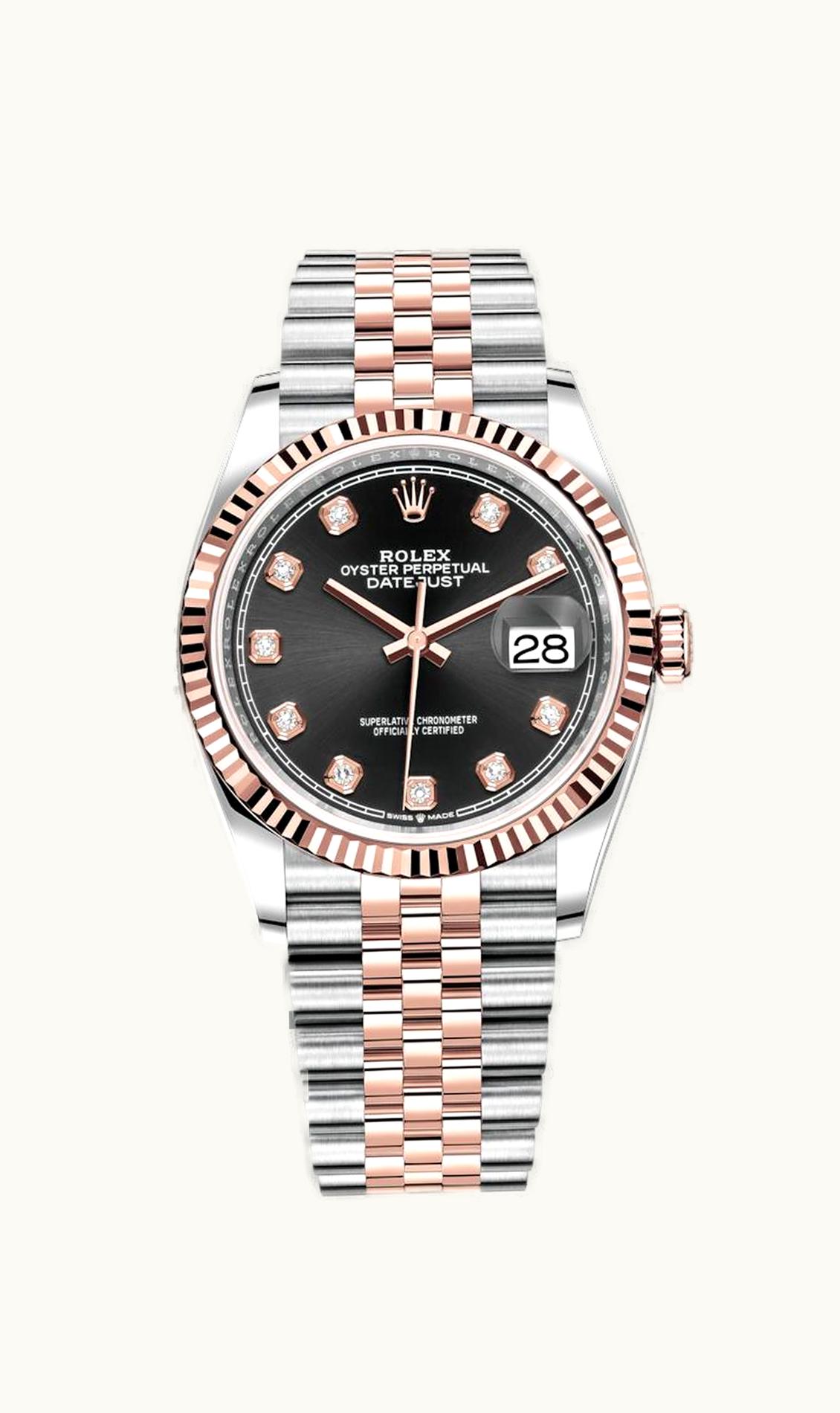 Rolex Datejust 36 Stainless Steel / Everose / Fluted / Black Diamond / Jubilee